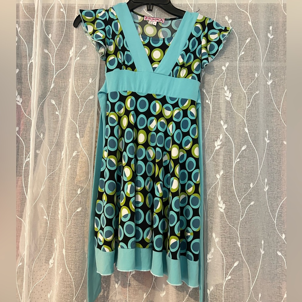 My Michelle Kids Y2K Babydoll Dress with Blue and Green Circles